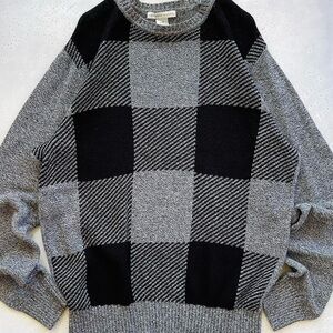 Geoffrey Beene Men’s Gray Black Block Buffalo Plaid Cotton Sweater L Large